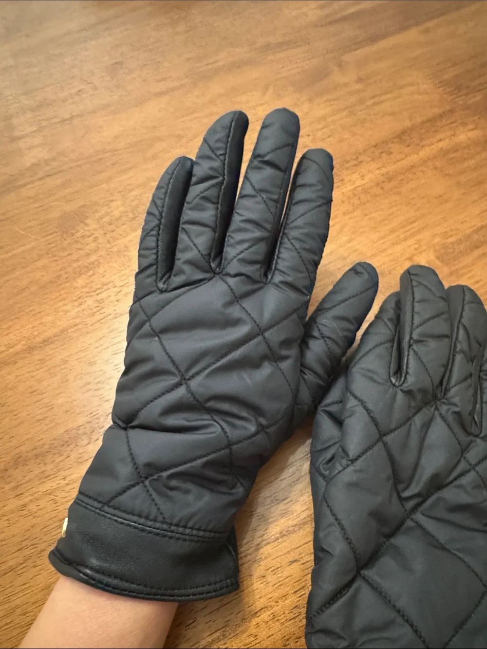 Cole Haan Black Quilted Leather-Trim Womens Gloves
